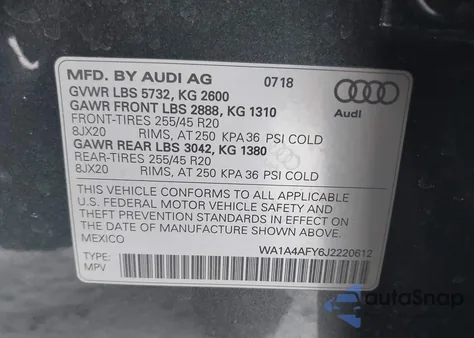 2018 Audi Sq5 3.0T Premium Plus z USA, uszkodzony, nr VIN WA1A4AFY6J2220612